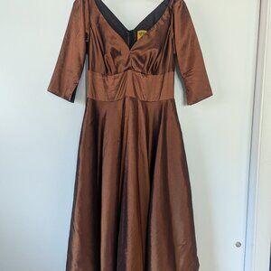 Copper colored dress with full circle skirt and crinoline